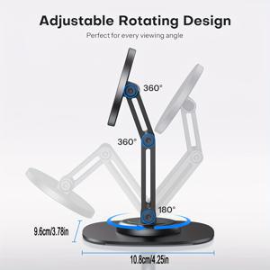 TEMU 360° 회전 마그네틱 휴대폰 스탠드 (책상용), iPhone 17 Pro Max 호환, 미끄럼 방지 베이스가 있는 조절 가능한 접이식 알루미늄 MagSafe 휴대폰 홀더, 휴대용 여행용 스탠드|핸드폰거치대|휴대폰거치대