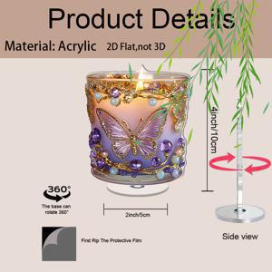 TEMU 2D 플랫 - 1개 라벤더 향 양초, 골든 나비와 비즈 디자인 | 홈 데코, 할로윈, 크리스마스, 결혼식용 우아한 테이블 센터피스 - 내구성 좋은 아크릴, 360° 회전 받침대, 2D 플랫 디자인, 불꽃 효과
