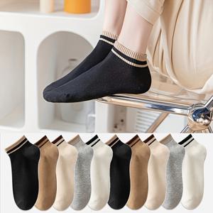 TEMU 여성용 더블 디자인 노쇼 앵클 양말 10켤레 - 통기성 폴리에스터, 체육관 및 캐주얼 착용용 탄력 있는 리브 커프스 - 사계절 편안함, 세탁 가능, 다색 팩, 스타일리시한 발목 양말, 내구성 있는 폴리에스터