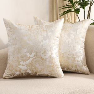 TEMU 2-팩 전통 스타일 골든 자카드 장식 베개 커버, 18x18 인치, 손으로 짠 폴리에스터, 지퍼 잠금 장치가 있는 꽃 무늬, 거실용 장식 쿠션 커버