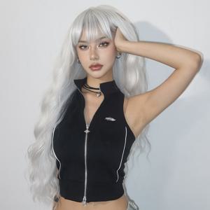 TEMU 여성을 위한 우아한 곱슬 머리 모발, 30인치 실버 화이트 합성 섬유, 고온 섬유, 150% 밀도, 프링크가 있는 로즈 넷 캡, 일상 사용, 할로윈, 코스프레 - 1663313858