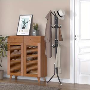 TEMU 1개 9-후크 스탠딩 옷걸이 - 레트로 스타일 블랙 메탈 의류 정리대, 침실/거실용 튼튼한 3발 디자인 - 신발, 부츠, 주얼리, 핸드백 보관 가능