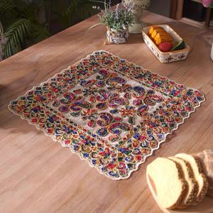TEMU 빈티지 스타일 컬러풀 셔닐 레이스 자수 플레이스매트 - 내열성, 세탁기 사용 가능, 폴리에스테르 스퀘어 코스터, 식사 및 커피 테이블용