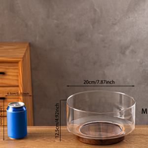 TEMU 1개 우아한 유리 과일 그릇과 나무 베이스 - 시크하고 심플한 디자인, 가정용 | 샐러드, 스낵, 견과류 등을 서빙하기에 이상적 - 무늬 없는, 주방 카운터용 과일 그릇