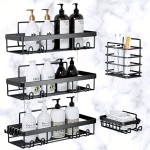 TEMU 다양한 색상의 욕실 선반 세트 5개, 스티커 다수 포함, 샤워 캐디