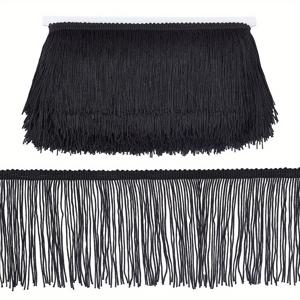 TEMU 1개, 10m/11야드, 4인치 프린지 트림 레이스 술, 검정 폴리에스테르 섬유, 주름 방지, 라틴 댄스 드레스, DIY 의류, 램프 쉐이드, 베개 장식, 크래프팅 및 봉제 - 비즈 코드 및 실