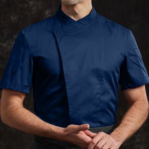 TEMU 남성용 단색 반팔 셰프 코트, 스탠드 칼라 및 버튼 잠금 플래킷, 전문적이고 통기성이 좋은 요리사 웨어 유니폼 셔츠