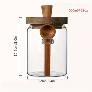 TEMU 1pc 나무 뚜껑 유리 보관용 그릇, 스푼 포함 - 주방 정리용 고급 보로실리케이트 투명 유리 과자 및 향신료 용기, 소형, 중형 및 대형 크기 제공, 향신료 용기