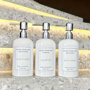 TEMU 3개 세트 500ml/16oz 충전식 플라스틱 펌프 병, 탈산제 없는, 향수 없는, 샴푸, 샤워 젤, 컨디셔너, 액체 소파 - 욕실 액세서리 손 세척 용기