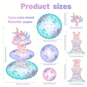 TEMU 3단 인어 꼬리 케이크 스탠드 (플로럴 & 인어 디자인) - 파스텔 핑크, 퍼플, 그린, 터키석, 골드 - 컵케이크, 마카롱, 무스 디저트용 튼튼한 받침대 - 우아한 생일 파티 장식, 케이크 장식 용품 (비식품 접촉)
