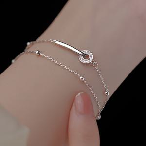 TEMU 925 실버 더블 레이어 라운드 링 브레이슬릿 여성용: 가볍고 우아한 디자인, 독특한 감각