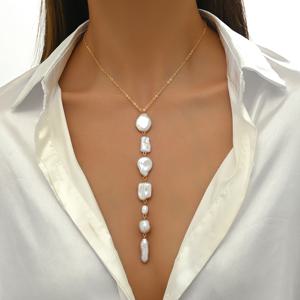 TEMU 고급스러운 바로크 인공 펜던트 목걸이 - 독특한 비정형, 긴 체인, 바다에서 영감을 받은 디자인, 휴가와 파티, 캐주얼 복장에 완벽함