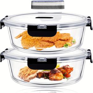 TEMU 8/6/4/2개 세트 뚜껑 있는 유리 용기, 950ml 다목적 식사 준비 식품 보관 + 1개 청소 스펀지, 네 모서리에 클립 포함 - 셰프와 요리 애호가를 위한 완벽한 주방 용기