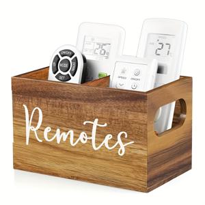 TEMU 나무 원격 제어 홀더, 2칸 탁상용 TV 리모컨 정리함, 다용도 수납 상자, 캐비닛, 야외 수납용 랙