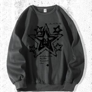 TEMU 고딕 펜타그램 프린트 청소년 가을 겨울 플러시 스웨터 남성 의류 무료 후드 티 소년 의류 미국 패션 프린트 상의 남성 선물