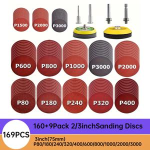 TEMU 169개 울티메이트 샌딩 키트 - 드릴, 그라인더 및 로터리 도구용 내구성 디스크와 2 & 3 백업 패드 - 금형 연마, 목공 및 금속 공예에 완벽 - P80부터 3000 그릿 범위; 160+9개 2/3인치 샌딩 디스크 다양한 키트