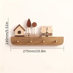 TEMU 봄-여름-가을 계절 장식 나무 코트 및 열쇠 고리, 집 및 토끼 모양 - 천연 경목 벽걸이 후크 랙, 드릴링 없음