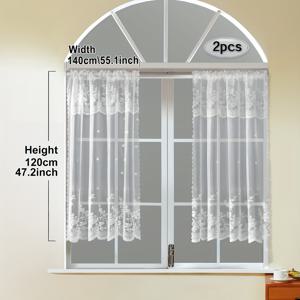TEMU 2개 세트 흰색 레이스 작은 커튼, 산뜻하고 달콤한 작은 꽃 발란스, 로드 포켓 커피 커튼, 거실, 침실, 주방, 창문 및 문 장식, 캐비닛 커버에 적합