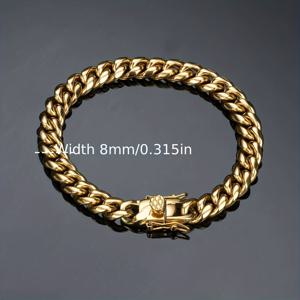 TEMU 304L 스테인리스 스틸 인조 라운드 광택 표면, 18K 금도금, 8mm 폭 골든 쿠바 팔찌 및 목걸이, 남성 및 여성 힙합 패션 주얼리용으로 적합.