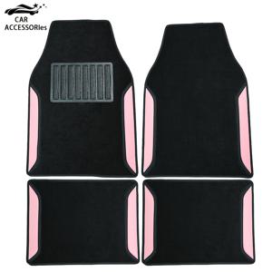 TEMU 핑크색 네 피스 범용 자동차 바닥매트 세트, PVC 바닥과 가죽 상층, 가속 페달 커버 포함, 세단, SUV, 픽업트럭 등에 적합