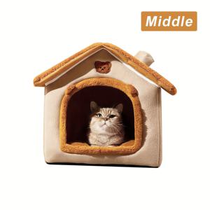 TEMU 아늑한 옥스포드 원단 고양이 집 & 콘도 - 롯지 스타일 애완동물 침대, 완전 밀폐된 따뜻함 | 쉬운 조립, 탈부착 및 세척 가능 | 소형견 및 고양이에게 이상적, 안전한 랩 디자인으로 부드러운 편안함
