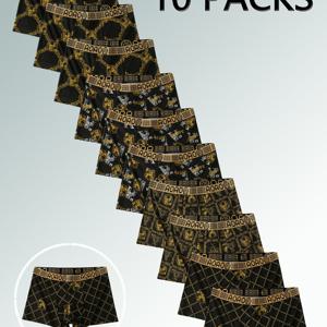 TEMU 10개입 남성용 골든 체인 프린트 디자인 복서 브리프 - 95% 폴리에스터 5% 스판덱스 고신축 속옷, 통기성 & 빠른 건조, 캐주얼 및 데일리 필수품, 부드러운 소재, 멀티팩 스타일리시 언더웨어, 모던한 남성용