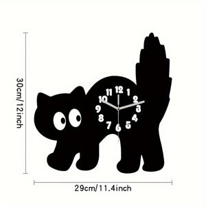TEMU 1개 글로틱 조용한 무소음 벽시계 - 귀여운 애니메이션 겁먹은 검은 고양이, 불규칙한 형태의 무소음 움직임, 침실, 거실 장식용, 선물용