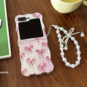 TEMU 파도 패턴 유화 진주 보우 모바일 폰 케이스 삼성용 올인원 방지 보호 커버 삼성 갤럭시 Z 플립3 갤럭시 Z 플립4 갤럭시 Z 플립5 갤럭시 Z 플립6용 창의적인 간단한 니치.