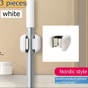 TEMU 3개 세트 자체 접착식 걸레 & 빗자루 거치대 - 드릴 없는 벽걸이 주방, 욕실 정리함 - 튼튼한 흰색 플라스틱 수납 클립|수납정리함|정리함