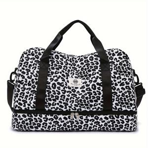 TEMU 후오후오 대용량 컨버터블 여행 가방 - 캐리어 부착 가능 접이식 짐백, 트롤리 박스 호환, 지퍼 수납공간 & 조절 가능한 스트랩, 비행기, 기차, 단기 여행용 (블랙/화이트 Z, 청소년용)