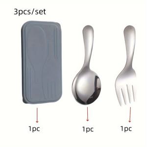 TEMU 3pcs/Set 스테인리스 스푼 포크 세트, 짧은 손잡이 작은 둥근 스푼 음식 보충제, 가정 여행 식기, 스푼 디저트 스푼, 심플하고 내구성, 가정 여행을 위한 필수 식기 세트