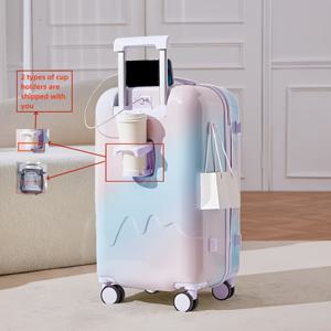 TEMU 20인치 하드쉘 스피너 캐리온 러기지, USB 포트, 컵 홀더, 조합 자물쇠, 철/알루미늄 합금 텔레스코핑 핸들 포함 - ABS+PC 기내 수트케이스, 출장 및 여행용