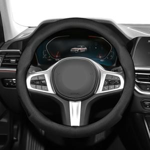 TEMU BMW 스티어링 휠 커버 37-38.5cm/14.56-15.16인치 호환, 초박형 PU 레이저 천공 - 통기성 미끄럼 방지 그립, 내부 링 (/레드백//모카) 1/2/3/4/6/7/8 시리즈, X1/X2/X3/X4/X5/X6/X7, i3/iX1/iX3, E46/E90