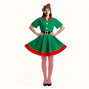 TEMU 4pcs 여성 크리스마스 엘프 코스튬 세트 (드레스, 모자 & 양말 포함) - 푸프 소매의 녹색 & 빨간색 엘프 의상, 빨간색 & 레깅스, 크리스마스 코스튬, 파티 복장, 장난기 넘치는 디자인, 튼튼한 원단, 코스프레 애호가