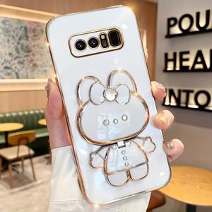 TEMU 삼성 갤럭시 노트8/노트9/노트10/노트10플러스/노트10리이트/A81/M60S/N950F/N960F/N970F용 토끼와 넥타이 폰 커버, 귀여운 만화 메이크업 거울 스탠드, 2024년 새로운 모바일 폰 케이스용 방수 방진 전기 도금 부드러운 쉘