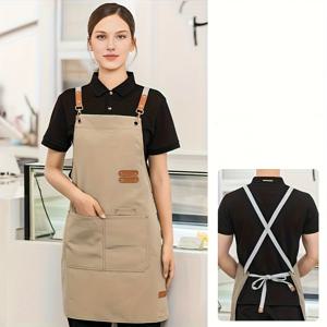 TEMU 1pc 조절 가능한 캔버스 앞치마 - 남녀 공용, 내구성 있는 폴리에스테르, 커피 바, 레스토랑, 다목적 허리 작업복에 이상적, 레스토랑 앞치마|조절 가능한 스트랩|직조 직물