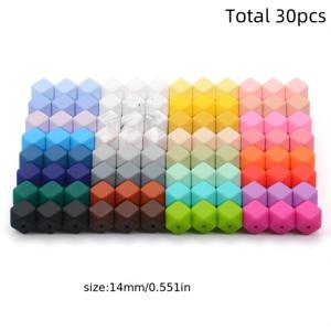 TEMU 30개 실리콘 육각형 비즈 혼합 색상 14mm 17mm 폴리머 비즈 DIY 공예 주얼리 만들기 펜 거치대 로프 프로젝트