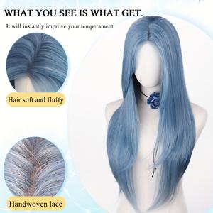 TEMU 합성 코스플레이 모자 - 4*4 손수 짠 레이스 모자, 긴 하즈 블루 웨이브와 뱅스 - 여성용 열섬 섬유 모자 - 로즈 넷 캡 - 150% 밀도 - 모든 민족에 적합, 할로윈, 크리스마스, 휴일 파티 등에 완벽