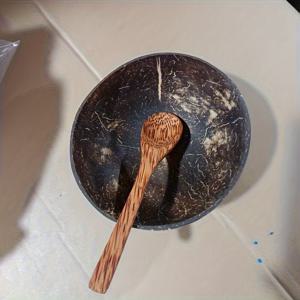 TEMU 1개 수제 코코넛 껍질 그릇과 나무 숟가락 세트 - 무장재료, 연목 소재, 샐러드, 과일 및 시리얼에 적합한 코코넛 그릇