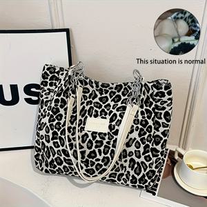 TEMU 1pc HEART LEAF 여성용 글램 코르두로이 숄더백, 프린트 슬링 토트 백, 고정 스트랩, 대용량 지퍼 핸드백, 폴리에스테르 안감, 일상적인 통근 및 여행을 위한 패션 액세서리.