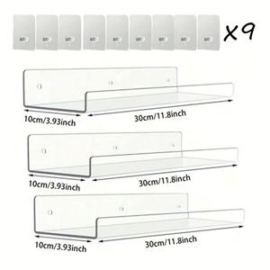TEMU 아크릴 벽 선반, 미완성 계단식 부유 선반, 다목적 벽걸이 수납장, 책, 문구, 매니큐어, 화장품, 드릴링 불필요, 랙
