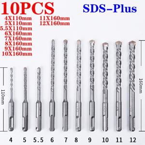 TEMU 10개 SDS-Plus 해머 드릴 비트 세트, 고탄소 크롬 몰리 강철, 튼튼한 YG8 카바이드 팁, 다중 크기(4-12mm) 콘크리트, 석조, 돌, 벽돌용, 조립 필요 없음
