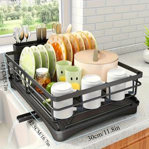 TEMU 1pc 스테인레스 스틸 접시 건조 랙, 다각형 배수, 대용량 주방 카운터 탑 정리함, 주방 보관용 필수 공간 절약 장치|식기건조대|식기건조기