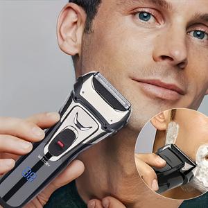 TEMU 남성용 1pc 전문 호일 면도기, 3날 니플링, USB 충전식, 600mAh 리튬 배터리, LCD 디스플레이, 습식/건식 사용, 2시간 충전으로 60분 작동, 쉬운 청소 디자인