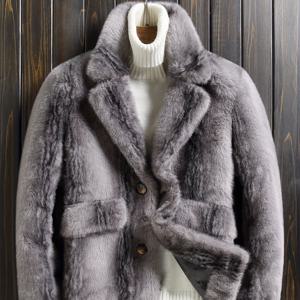 TEMU 남성용 겨울 2024 패션 인조 모피 코트, 단색 폴리에스터 100% 긴팔 싱글 브레스트 라펠 칼라 니트 원단 재킷, 버튼 디테일 - 일반 핏