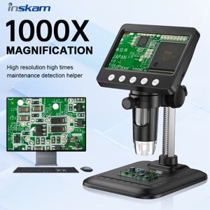 TEMU 인스캠 1000배 확대 디지털 현미경, 8 LED 링, 4.3인치 LCD 스크린, 노트북/PC/스마트폰 호환, 펜 드라이브 모드, 실시간 이미징, 생물학/현미경용