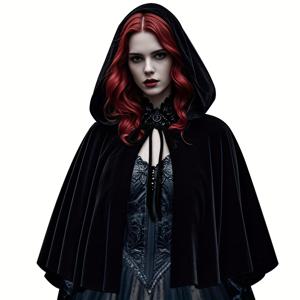 TEMU 엘보우 여성용 바이킹 블랙 벨벳 후드 클로크 - 중세 스타일 짧은 망토, 할로윈 크리스마스 마스크레이드 코스프레 캐릭터 의상