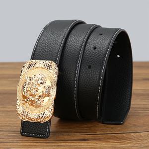 TEMU 1pc 남성용 진정한 가죽 벨트, 호랑이 머리 합금 버클, 양면 상층 소가죽, 간단한 스타일, 3.8cm 폭, 부드러운 조절 가능한 바지 액세서리