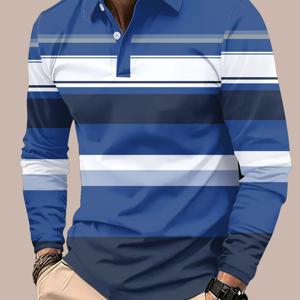 TEMU 남성용 캐주얼 긴팔 셔츠 프린트 - 통기성 좋음, 단추 칼라, 세탁기 사용 가능