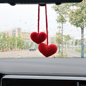 TEMU 1개 수제 울 크로셰 러브 하트 펜던트 - 울 실 자동차 거울 걸이, 소규모 워크숍에서 수제 제작, 자동차 및 크로셰 애호가를 위한 독특한 선물